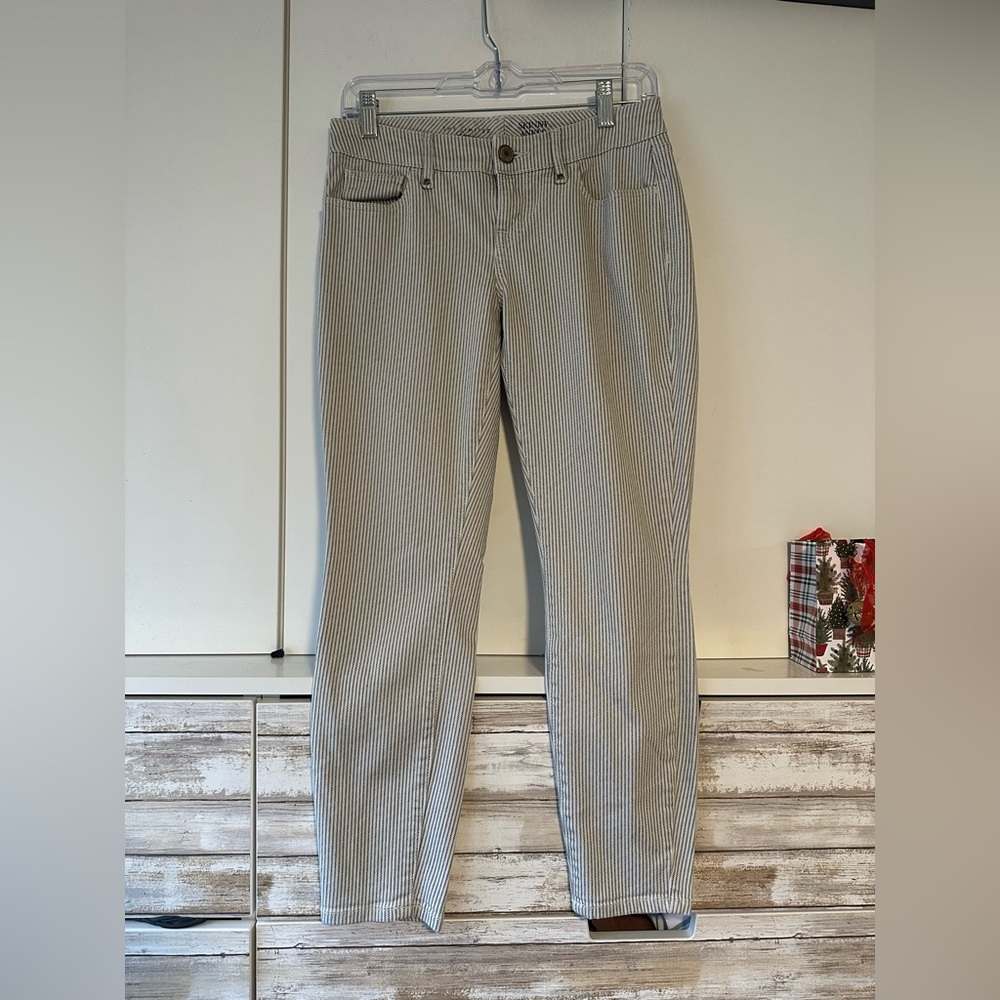 🤍 The Limited Skinny Ankle Jeans Size 4 Blue White Pinstripe Stretch Denim